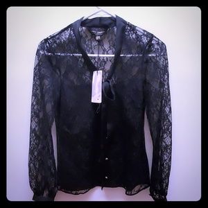 Lipsy London black lace shirt